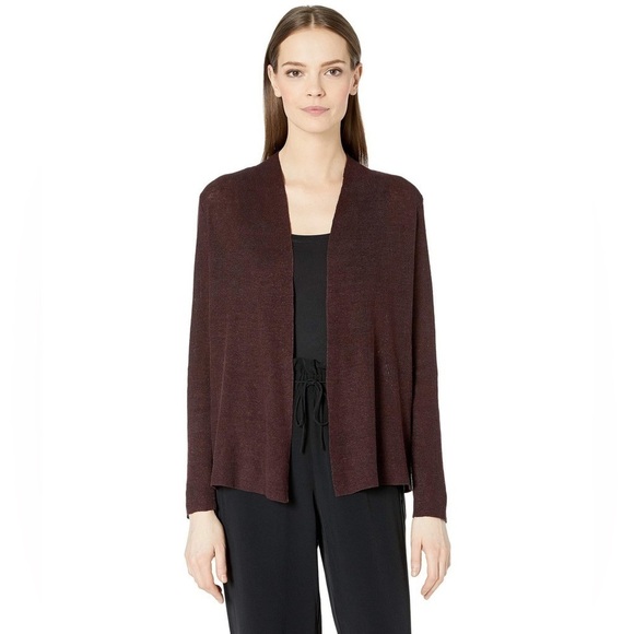 Eileen Fisher Brown Wool textured Shaped Open Cardigan sz XL - Picture 2 of 9